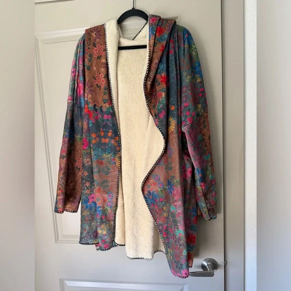 Natural Life Cozy Blanket Kimono Cardigan Vintage Rose Patchwork - Picture 3 of 13